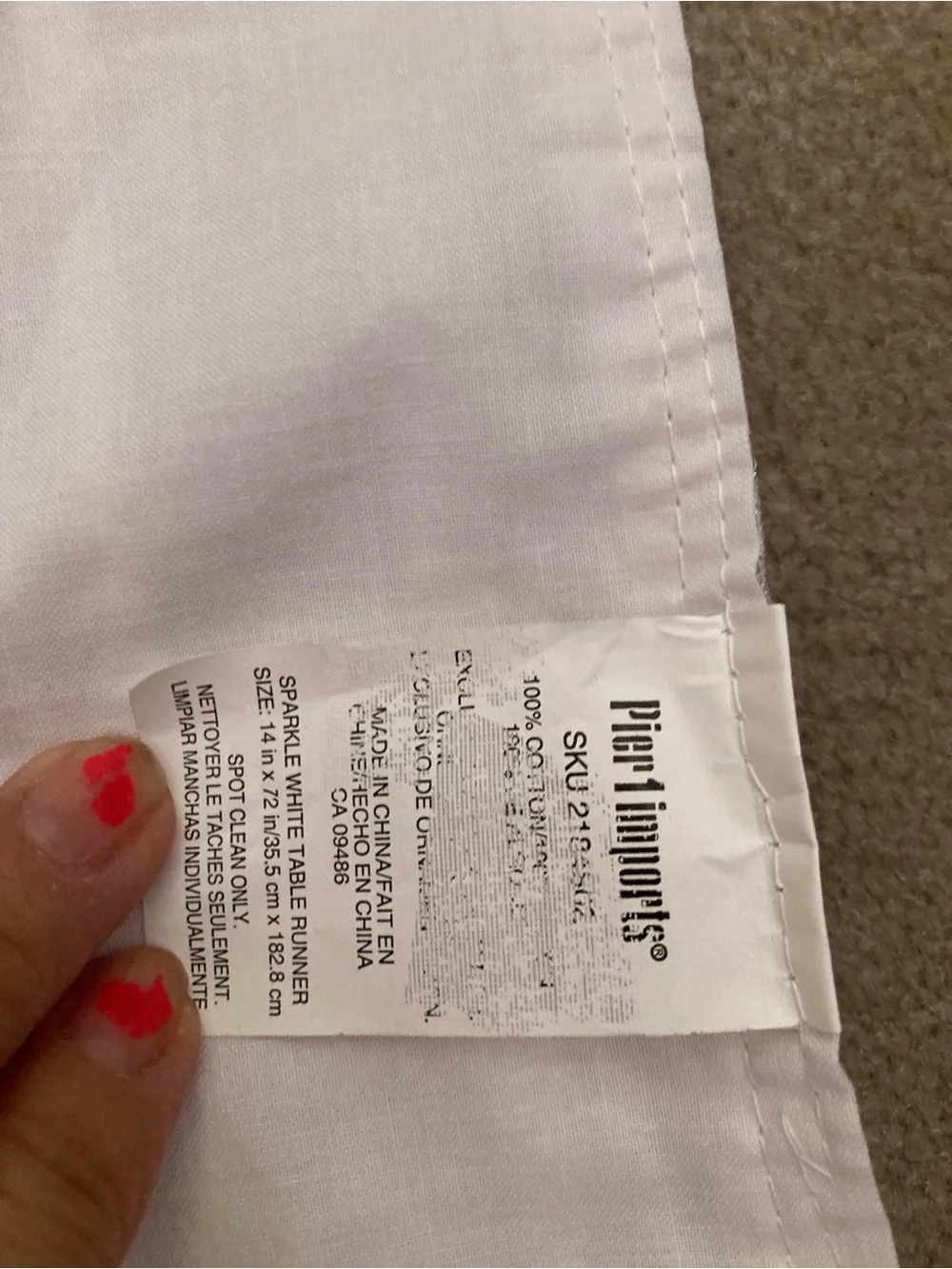 Pier 1 White Table Runner with Sequin Accent